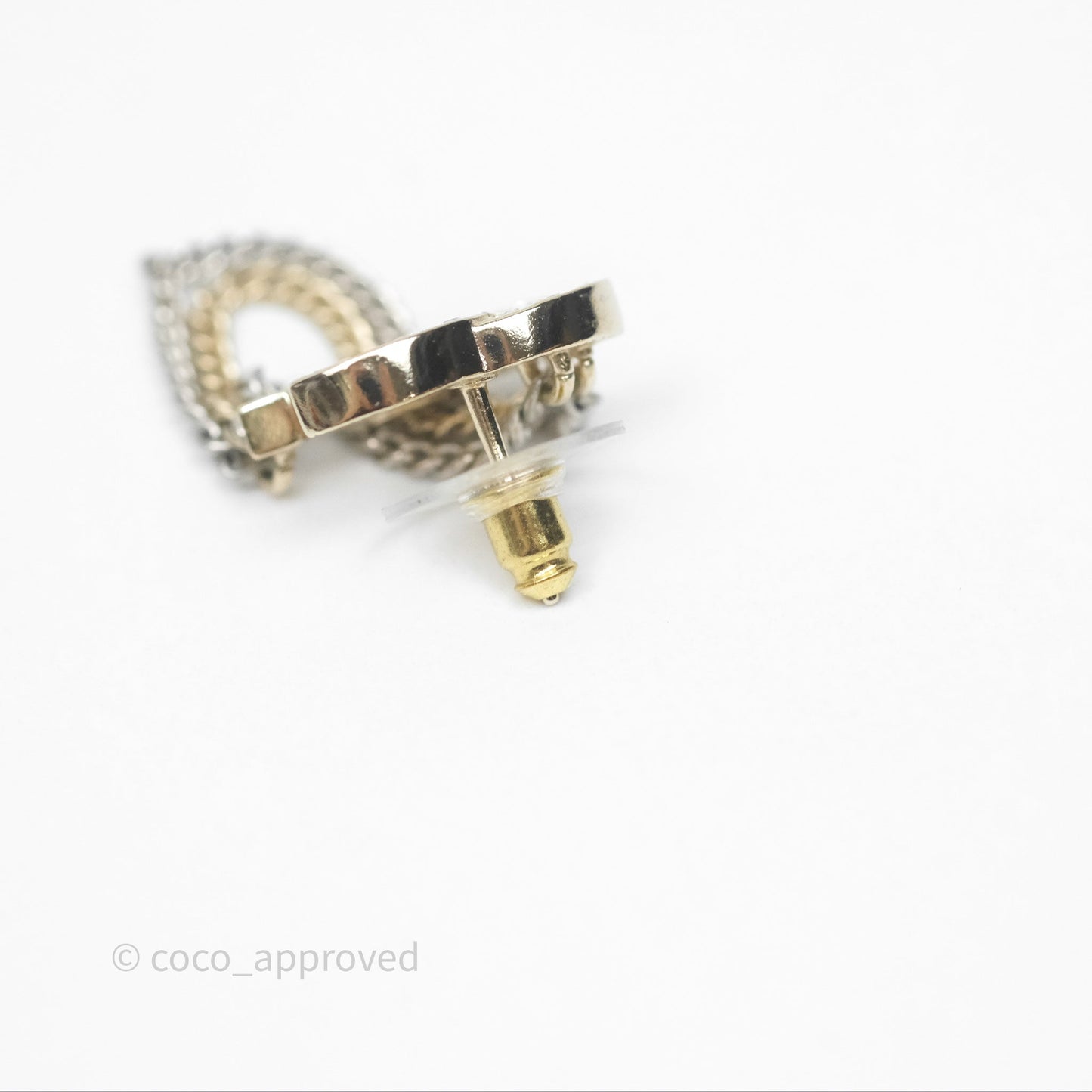 Chanel CC Crystals Chains Drop Earrings Gold Tone 21B