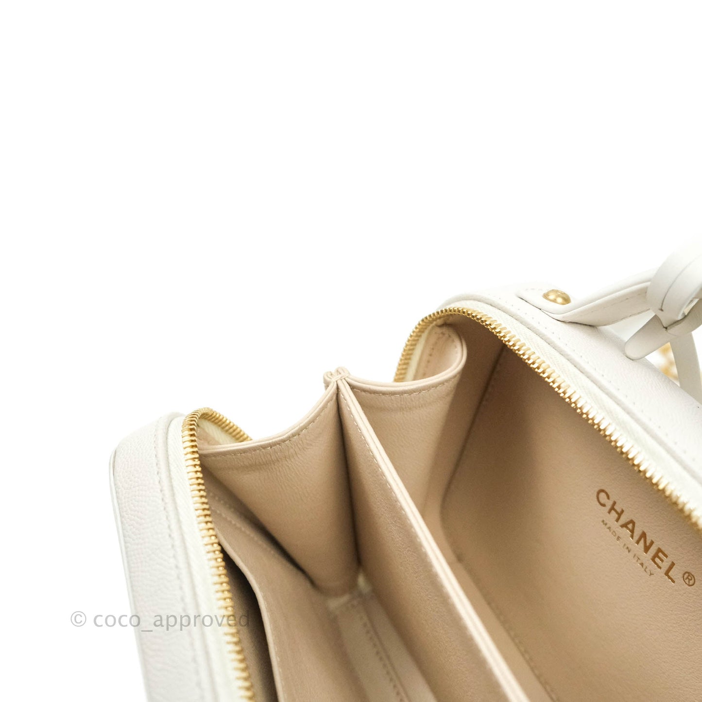 Chanel Quilted Small CC Filigree Vanity Case White Caviar
