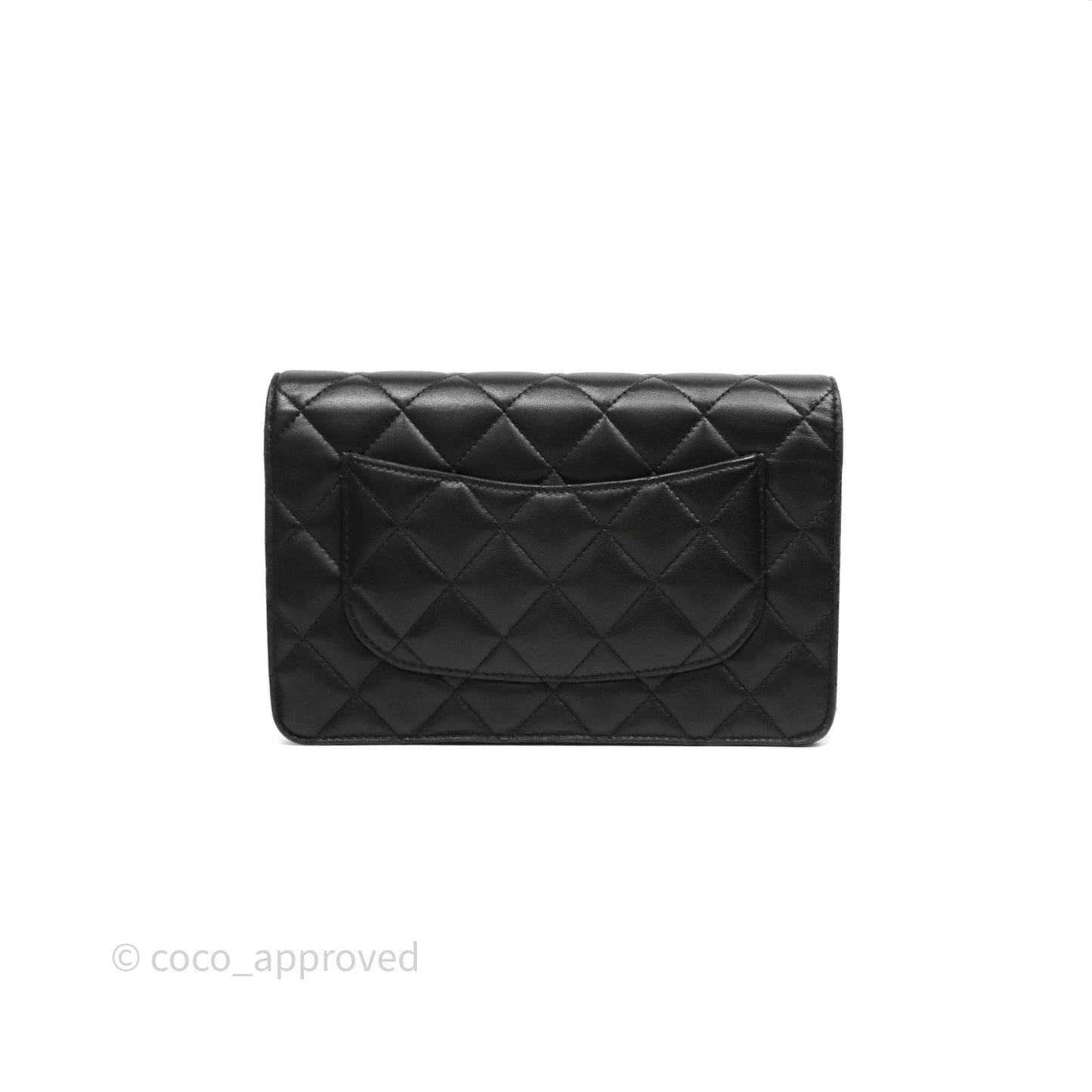 Chanel Quilted WOC Black Lambskin Silver Hardware