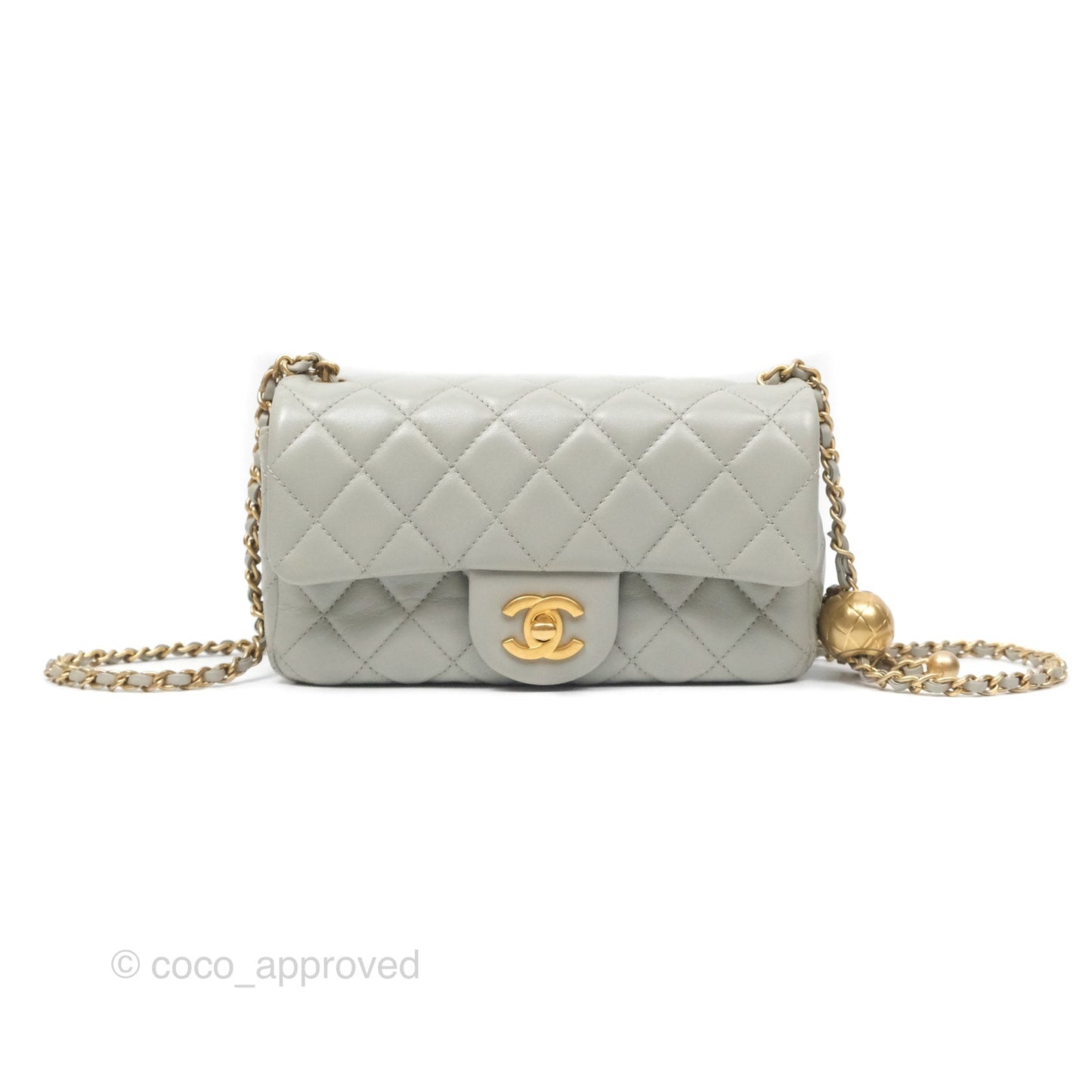 Chanel Mini Rectangular Pearl Crush Grey Lambskin Aged Gold Hardware