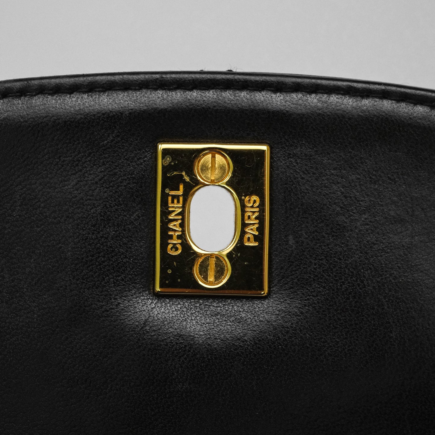 Chanel Vintage Half Moon Flap Shoulder Bag Black Lambskin 24K Gold Hardware