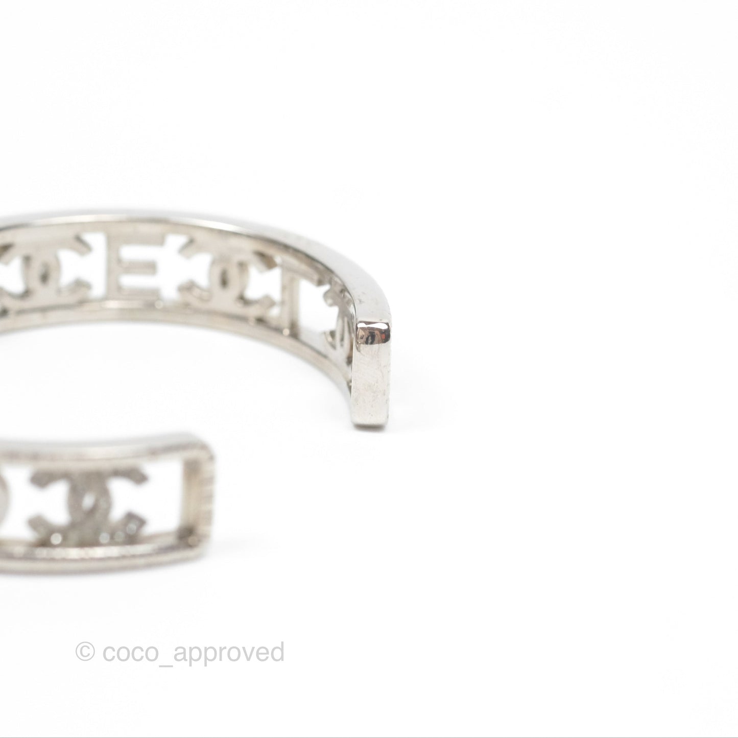 Chanel Logo CC Crystals Bangle Silver Tone 22A