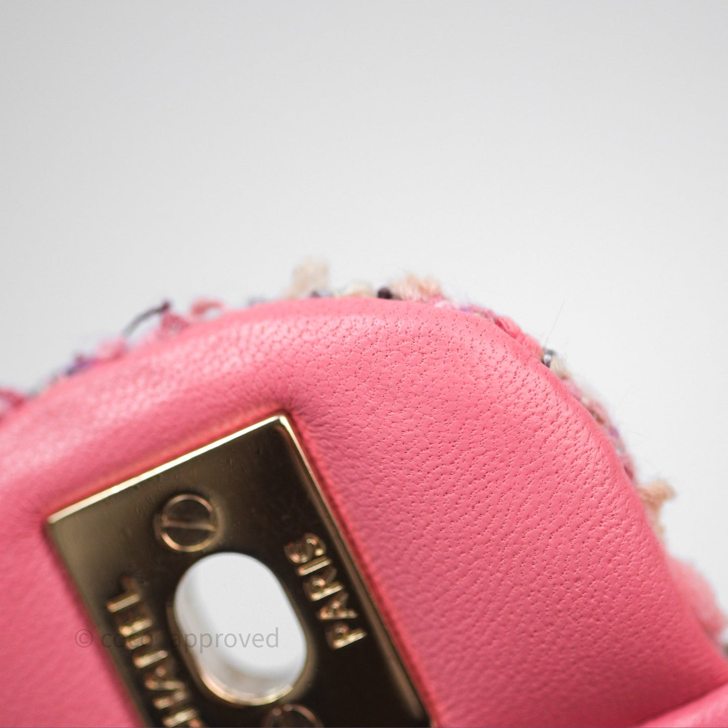 Chanel Mini Rectangular Flap Pink Tweed Braid Gold Hardware