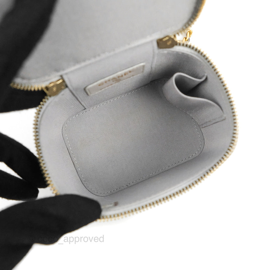 Chanel Mini Top Handle Vanity With Chain Grey Lambskin Aged Gold Hardware