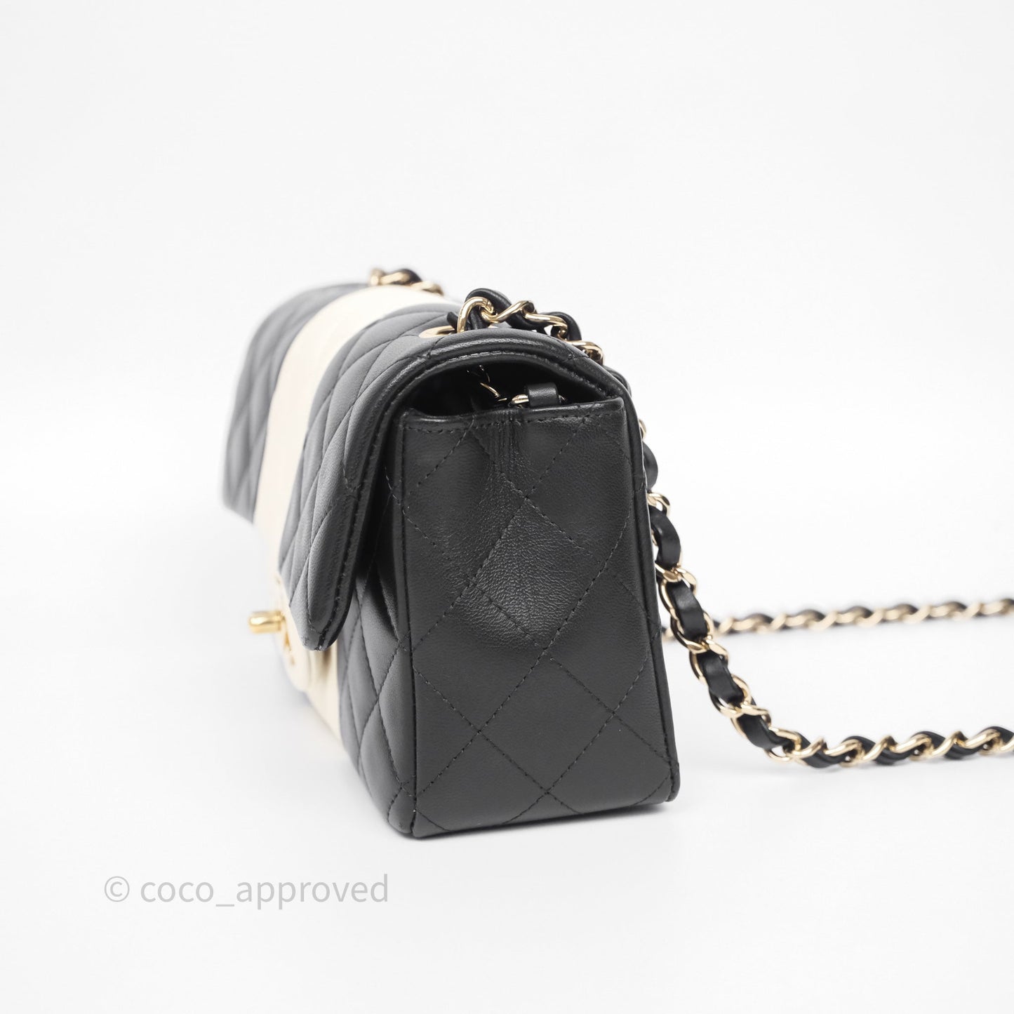 Chanel Mini Rectangular Flap Quilted Black White Lambskin Gold Hardware