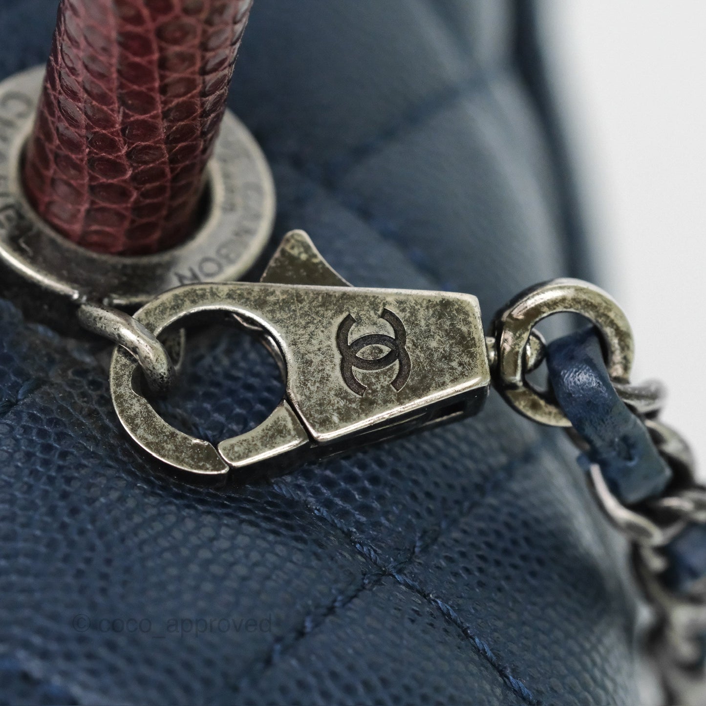 Chanel Small Coco Handle Navy Caviar Ruthenium Hardware Lizard Handle