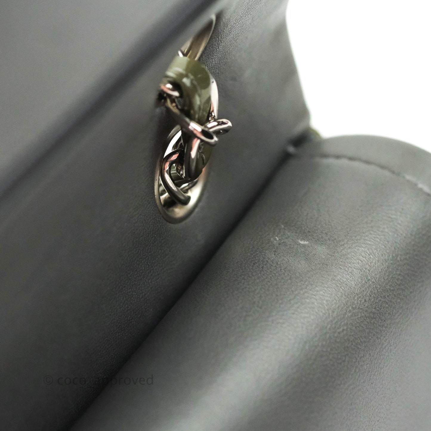 Chanel Classic M/L Medium Double Flap Olive Green Patent Silver Hardware
