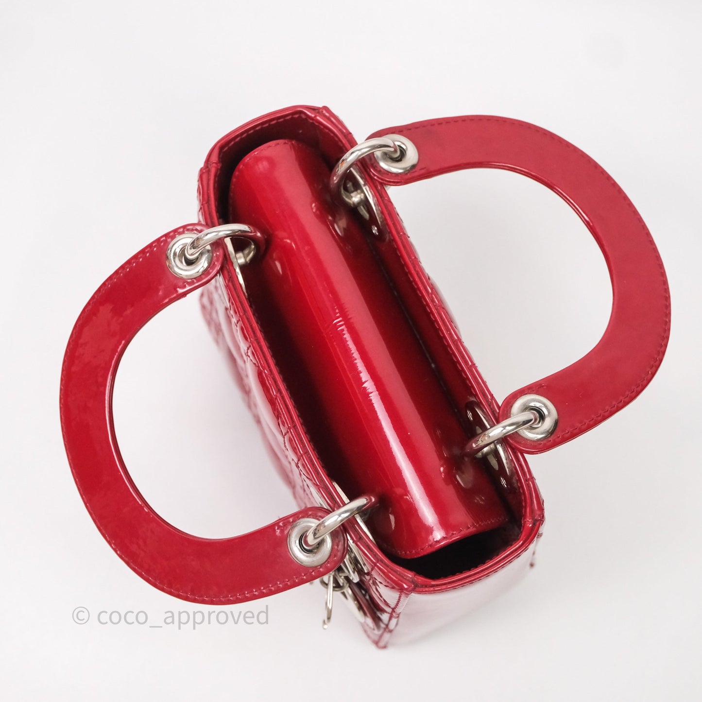 Christian Dior Mini Lady Dior Red Patent Cannage Silver Hardware