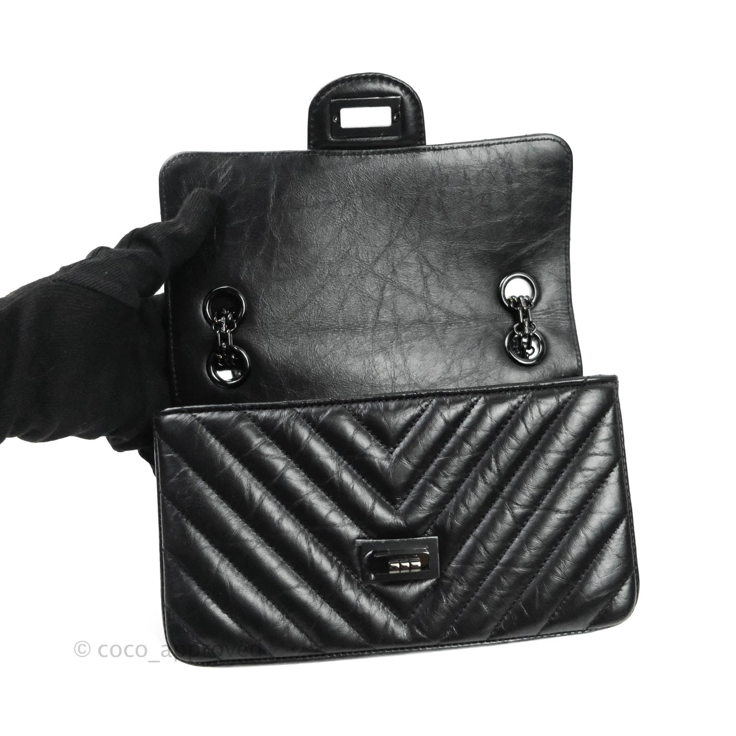 Chanel Mini Reissue 224 So Black Chevron Calfskin Black Hardware