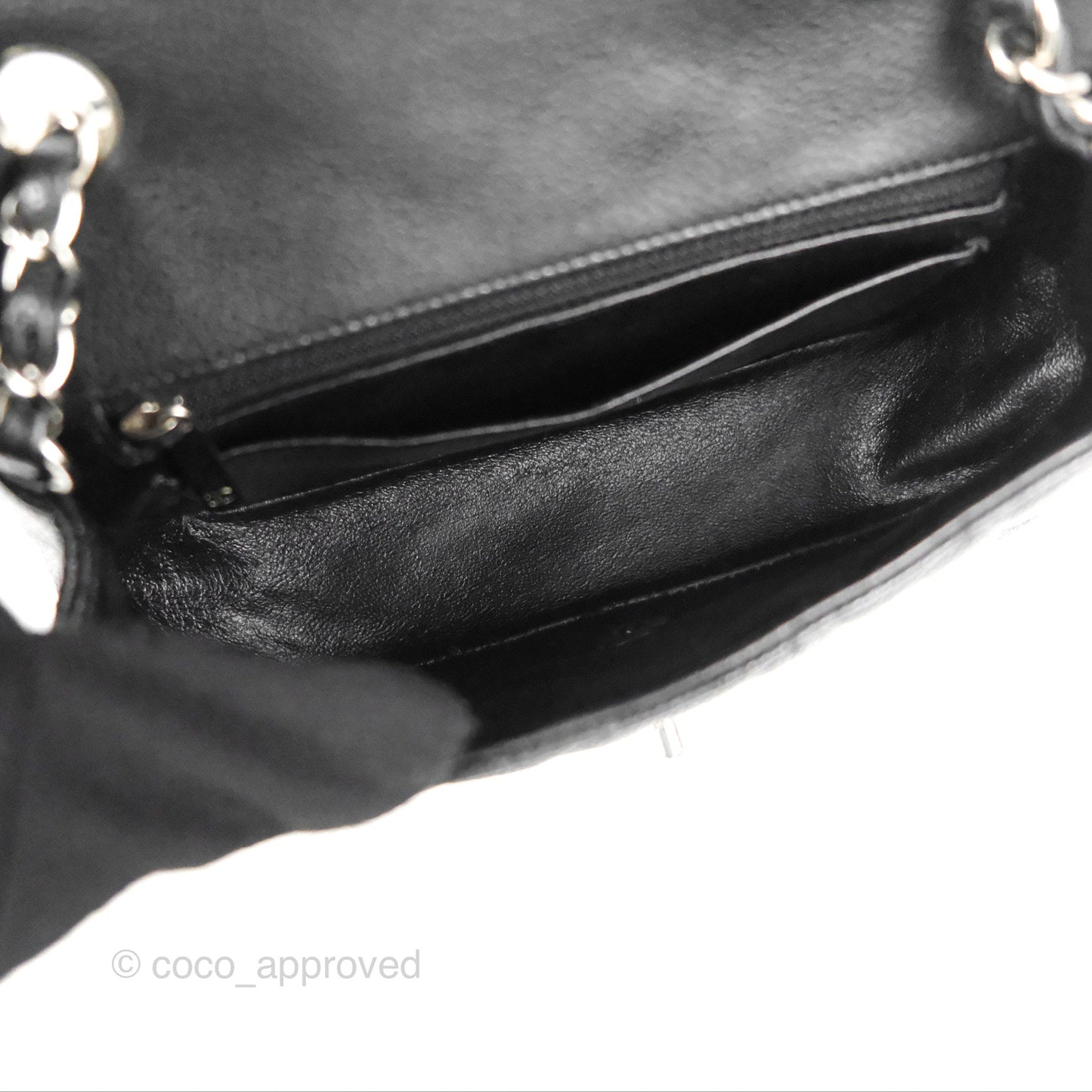 Chanel Quilted Mini Rectangular Flap Black Caviar Silver Hardware