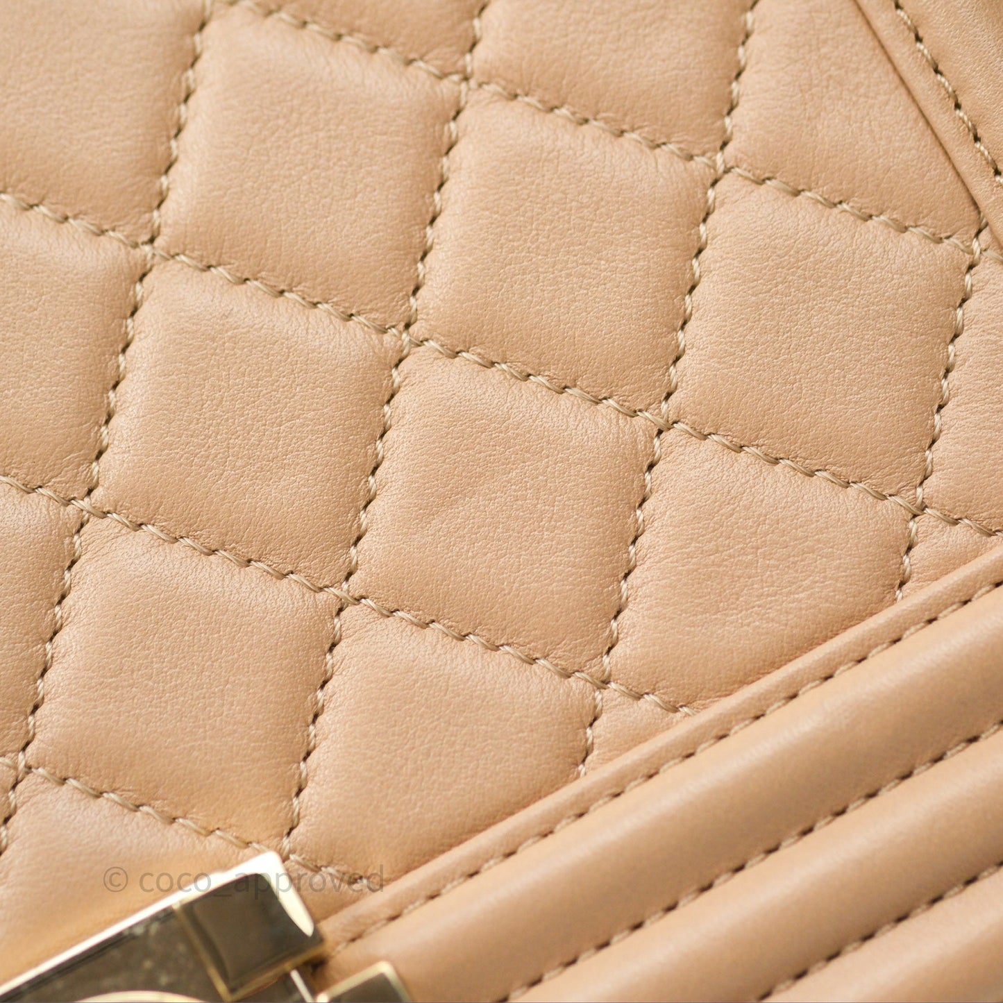 Chanel Boy Quilted Medium Beige Calfskin Gold Hardware