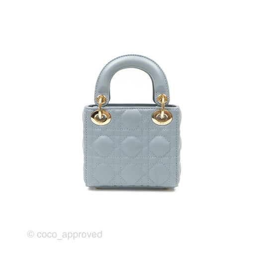 Christian Dior Micro Lady Dior Cannage Blue Grey Lambskin Gold Hardware