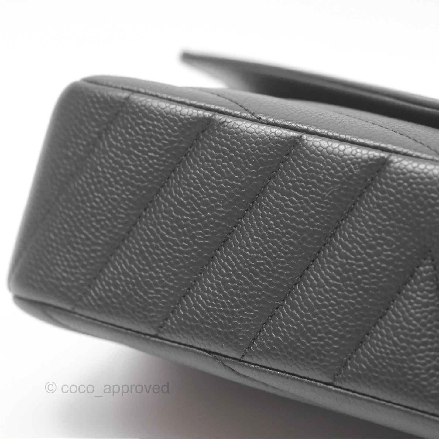 Chanel Chevron Flap Bag Black Caviar Silver Hardware