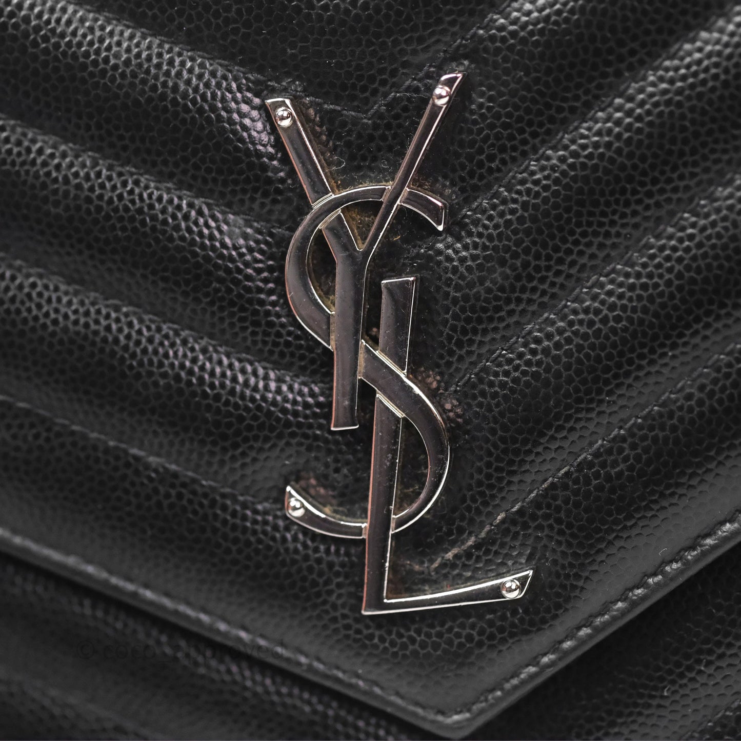 Saint Laurent Wallet on Chain WOC Black Grained Leather Sliver Hardware