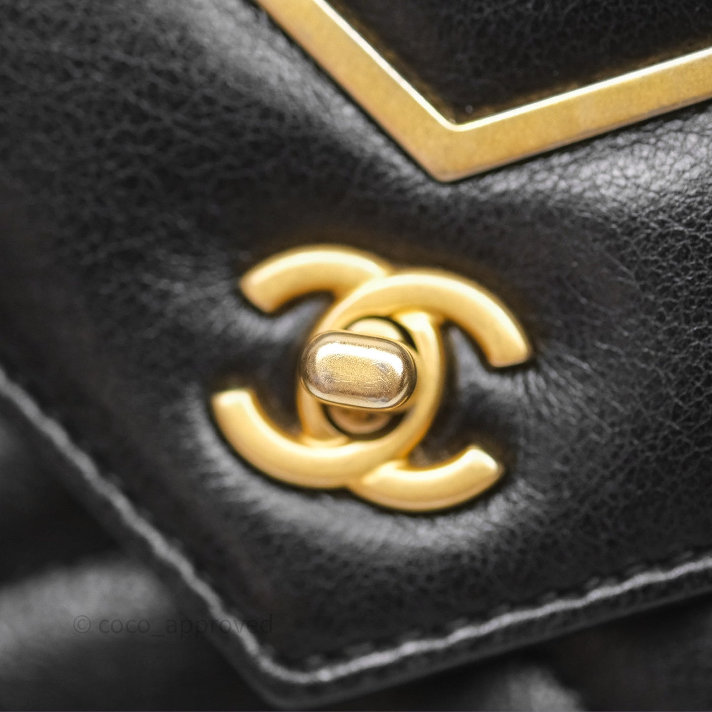 Chanel Reversed Chevron Wallet On Chain WOC Black Lambskin Aged Gold Hardware