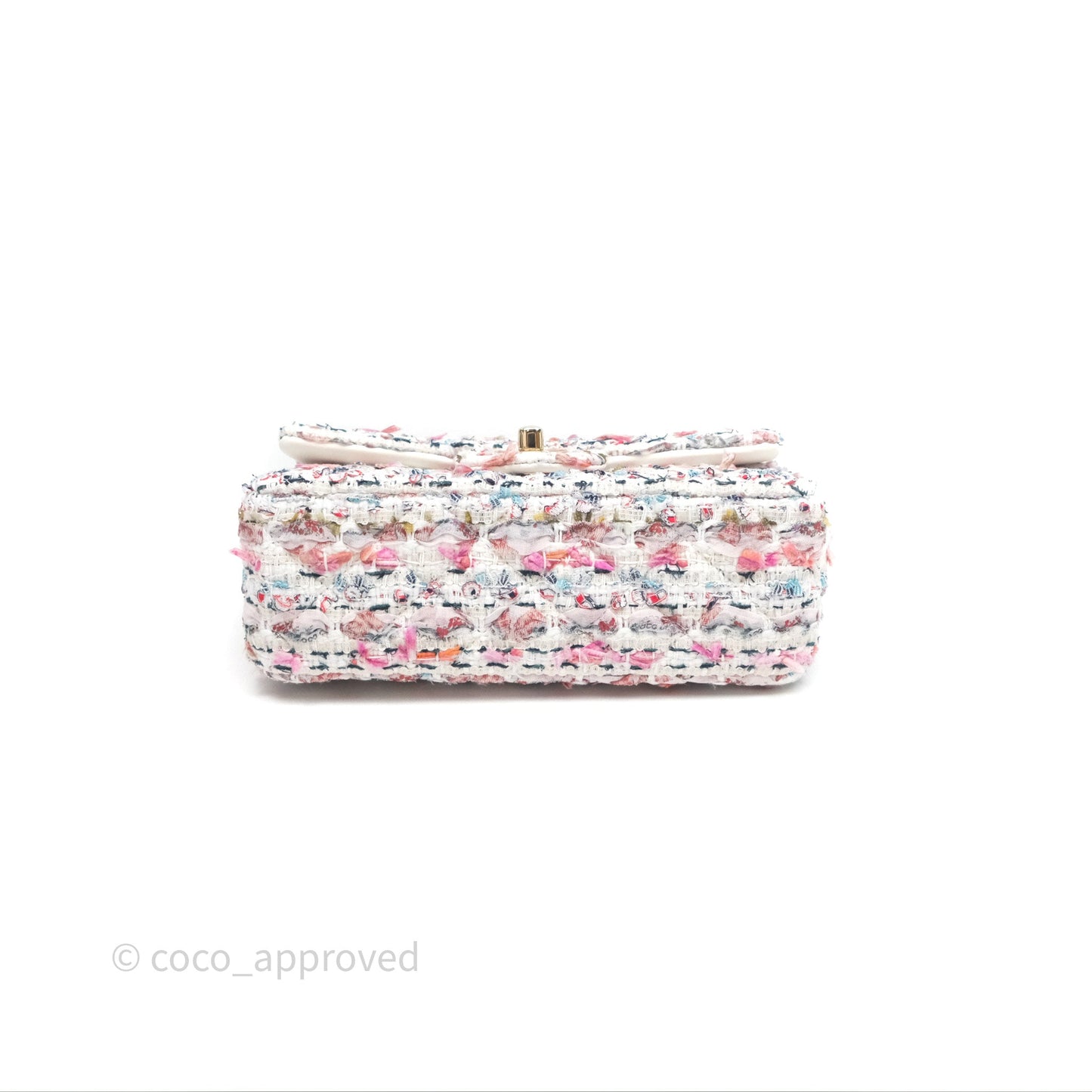 Chanel Tweed Quilted Mini Rectangular Flap Pink Tweed Gold Hardware 22K
