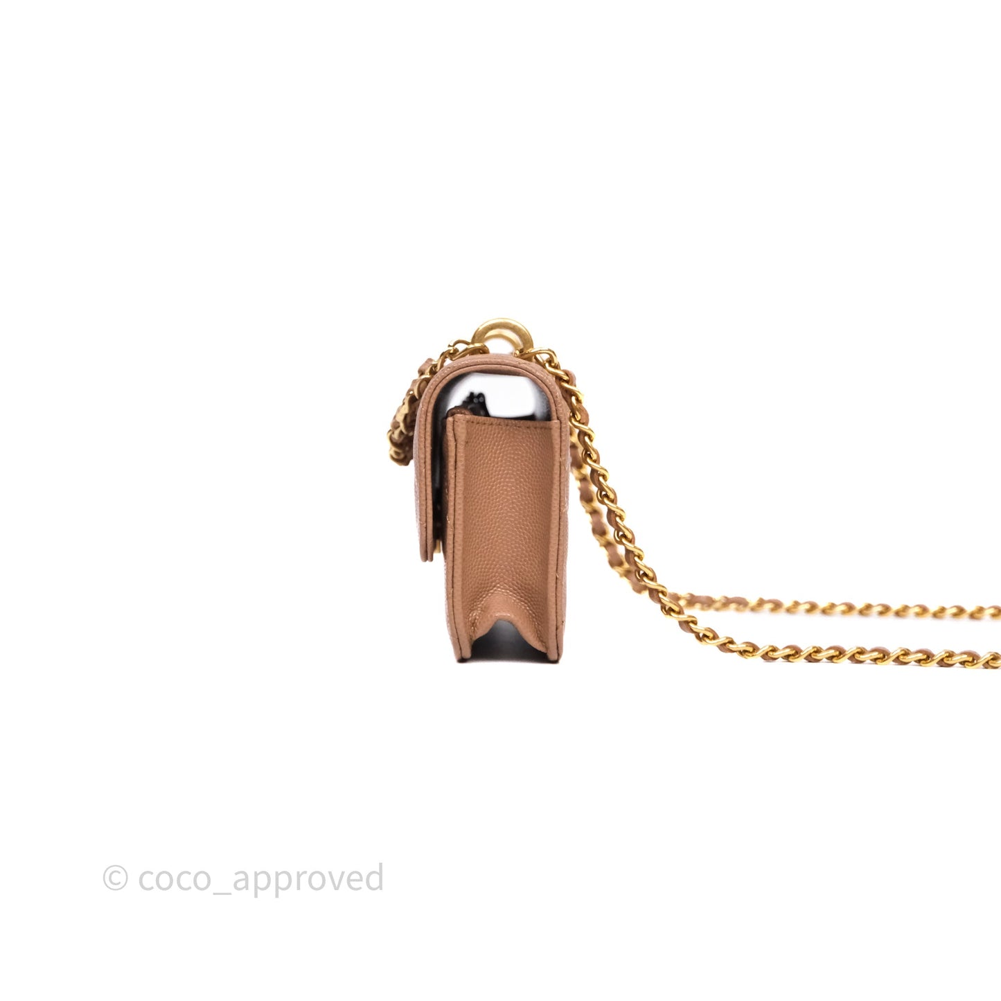 Chanel Coco First Phone Holder Dark Beige Caviar Gold Hardware 22K