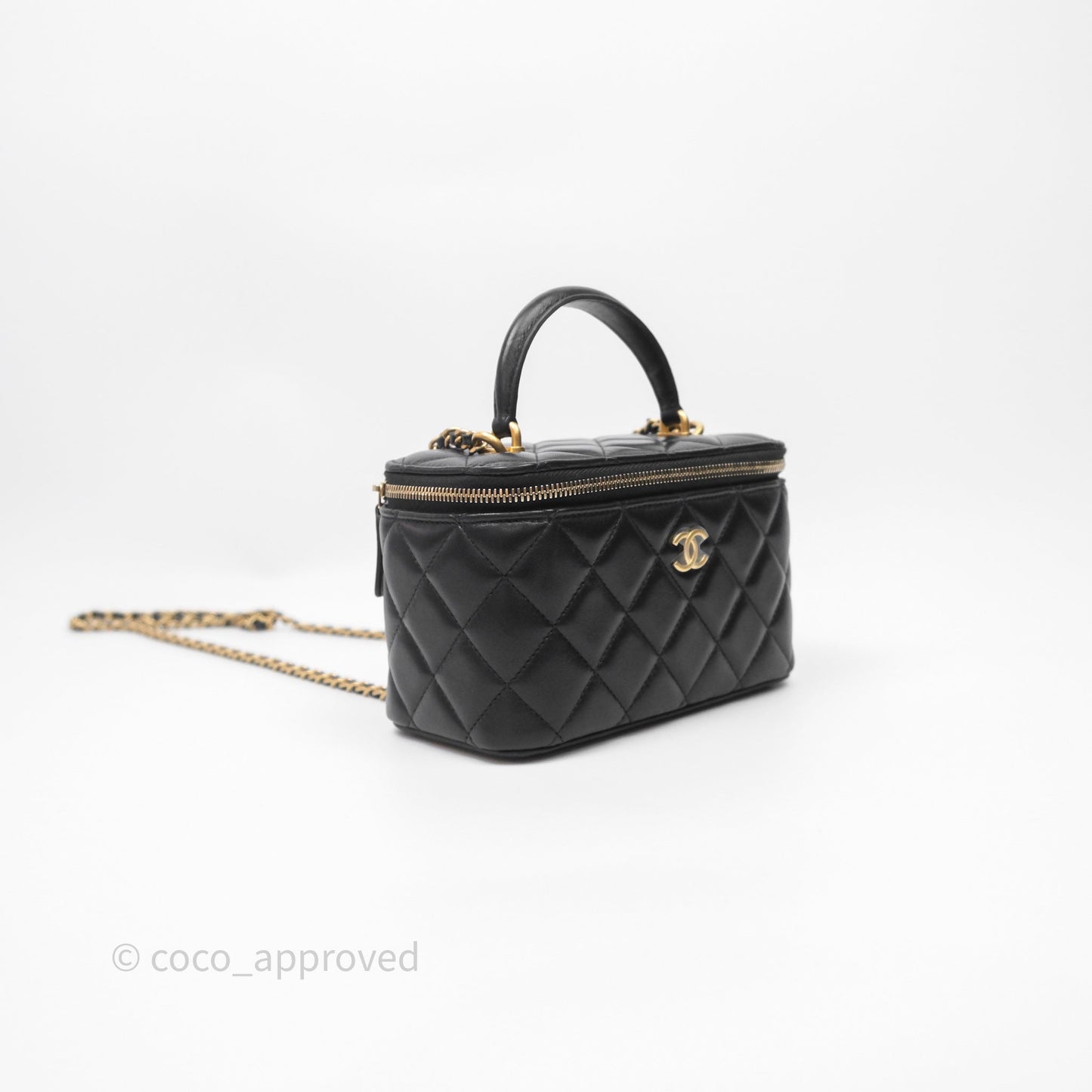 Chanel Top Handle Vanity Rectangular Black Lambskin Aged Gold Hardware