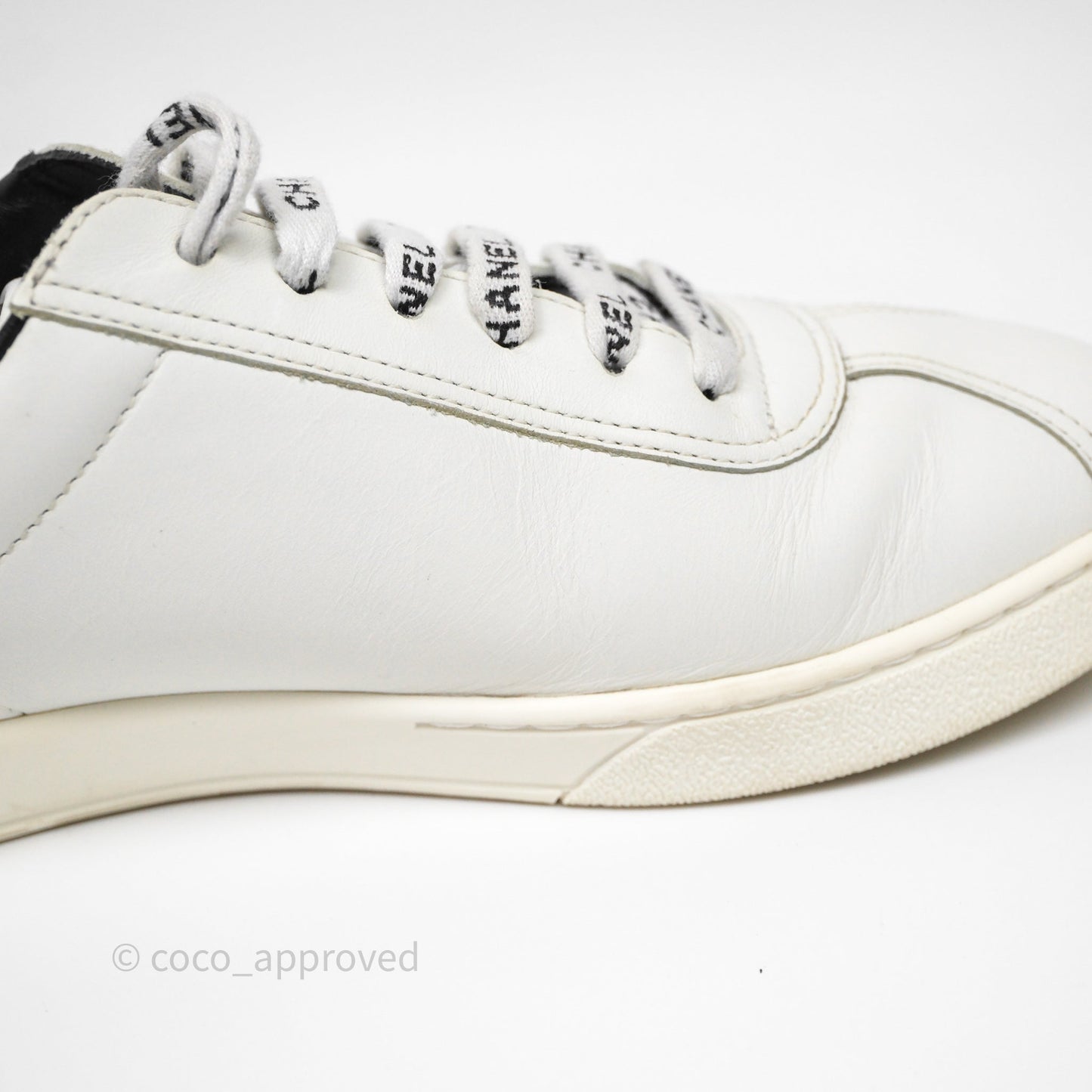 Chanel Logo Pull Tab Lace-up Sneakers White & Black Size 37.5