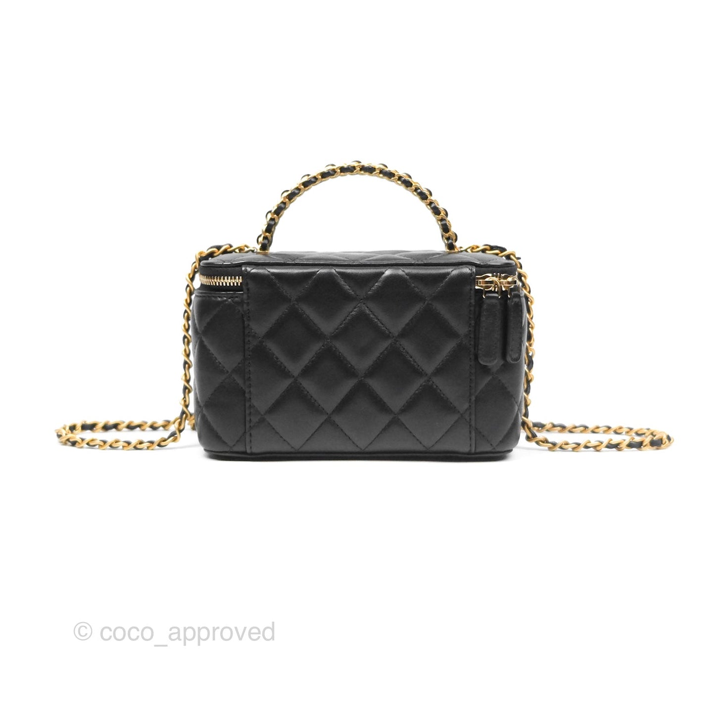 Chanel Vanity Rectangular Top Handle Black Lambskin Aged Gold Hardware