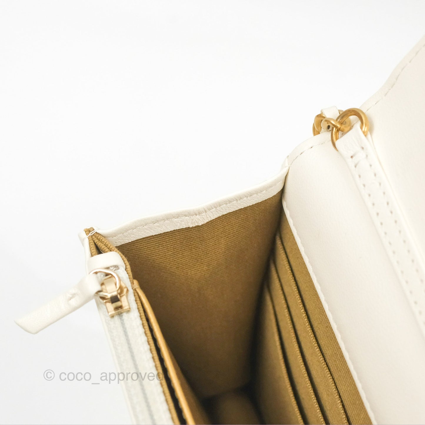 Chanel Quilted Pearl Crush Wallet on Chain WOC White Lambskin Aged Gold Hardware