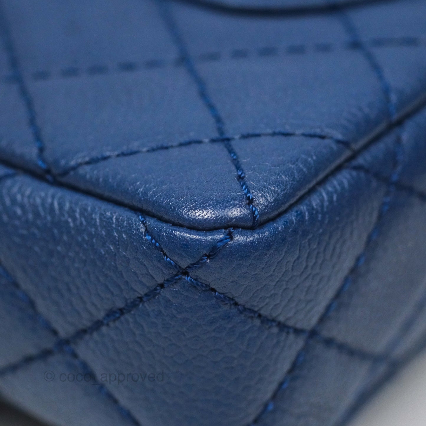 Chanel Quilted East West Flap Bag Blue Caviar Silver Hardware