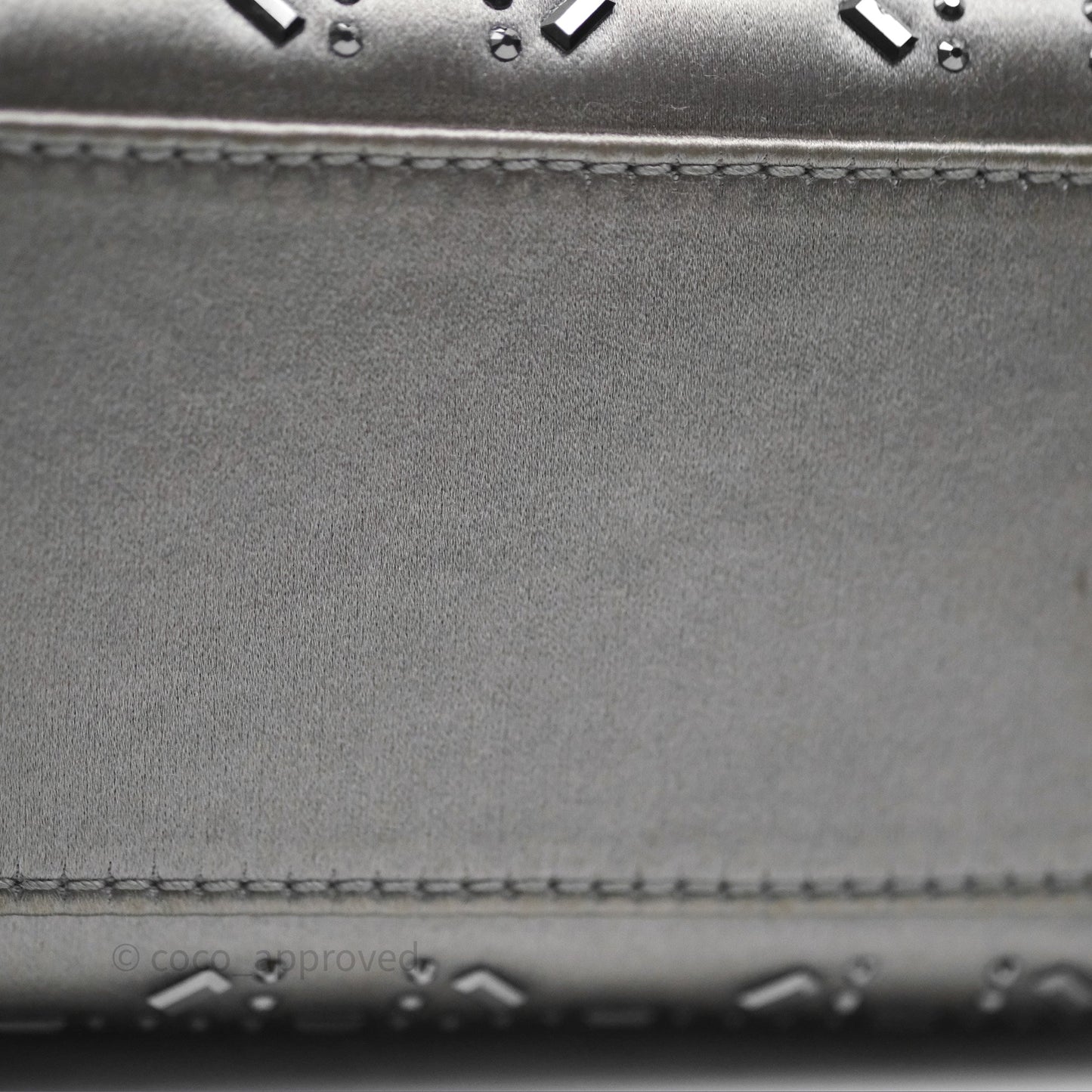Christian Dior Mini Lady Dior Bag Grey Strass Cannage Satin Silver Hardware
