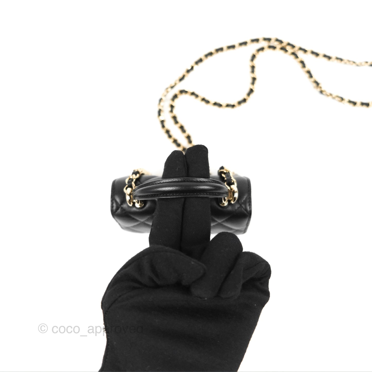 Chanel Mini Handle Clutch With Chain Black Lambskin Gold Hardware