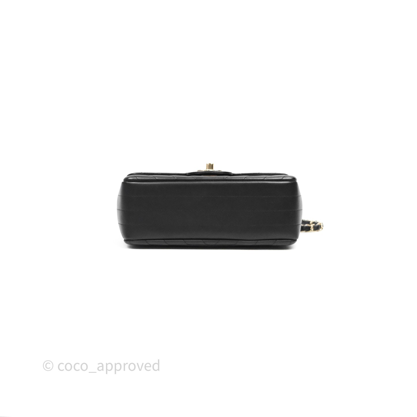 Chanel Quilted Mini Rectangular Chevron Black Lambskin Gold Hardware