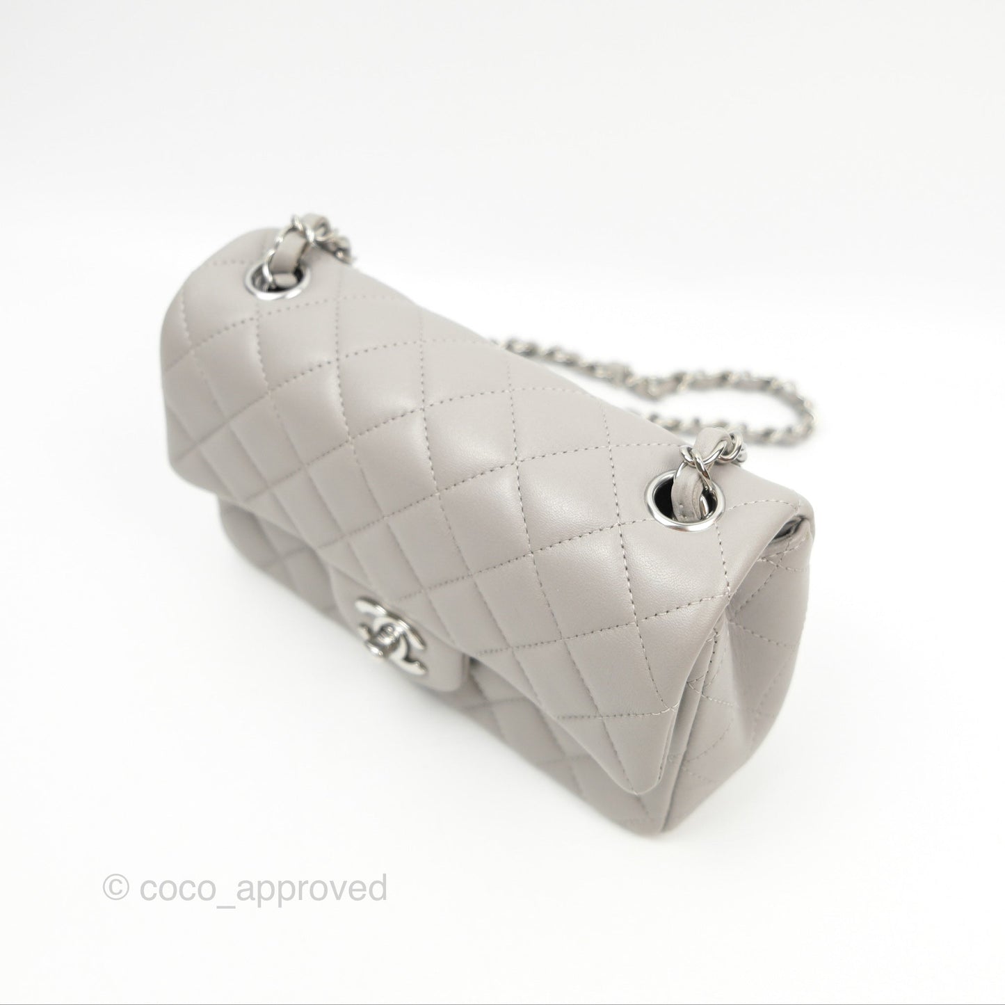 Chanel Quilted Mini Rectangular Grey Lambskin Silver Hardware