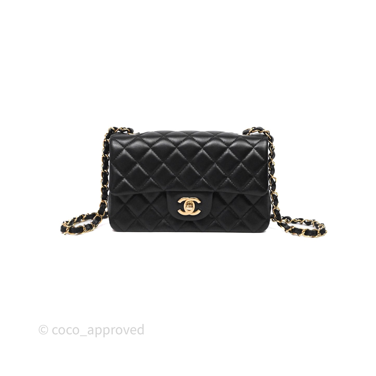 Chanel Quilted Mini Rectangular Black Lambskin Gold Hardware