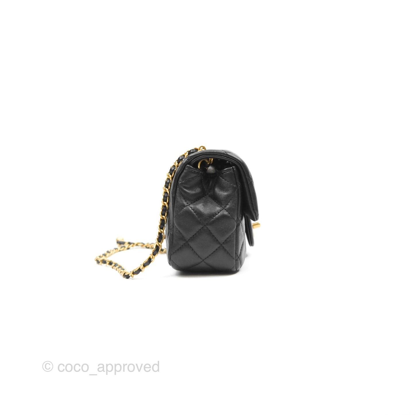 Chanel Pearl Crush Mini Rectangular Quilted Black Lambskin Aged Gold Hardware
