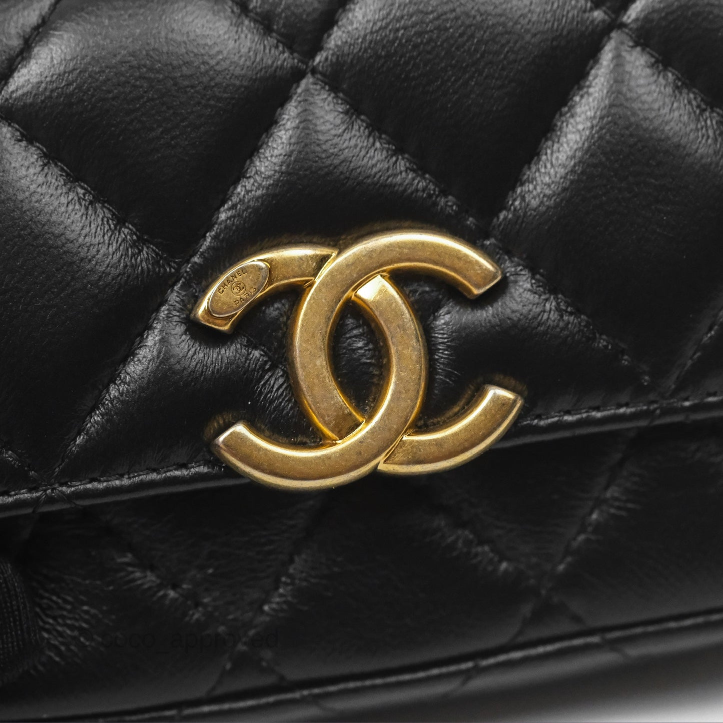 Chanel Mini Card Holder Belt Bag Black Lambskin Aged Gold Hardware