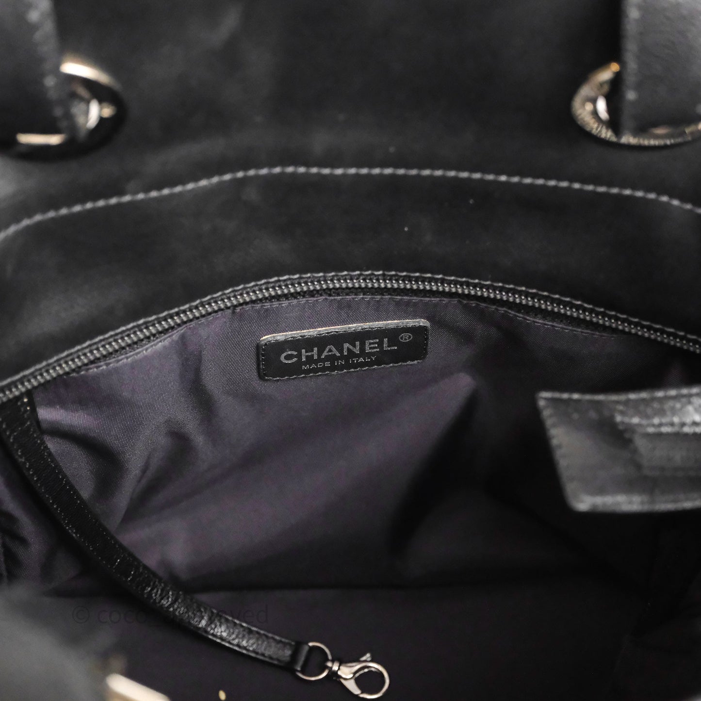 Chanel Quilted Paris Biarritz Tote PM Black Coated Canvas