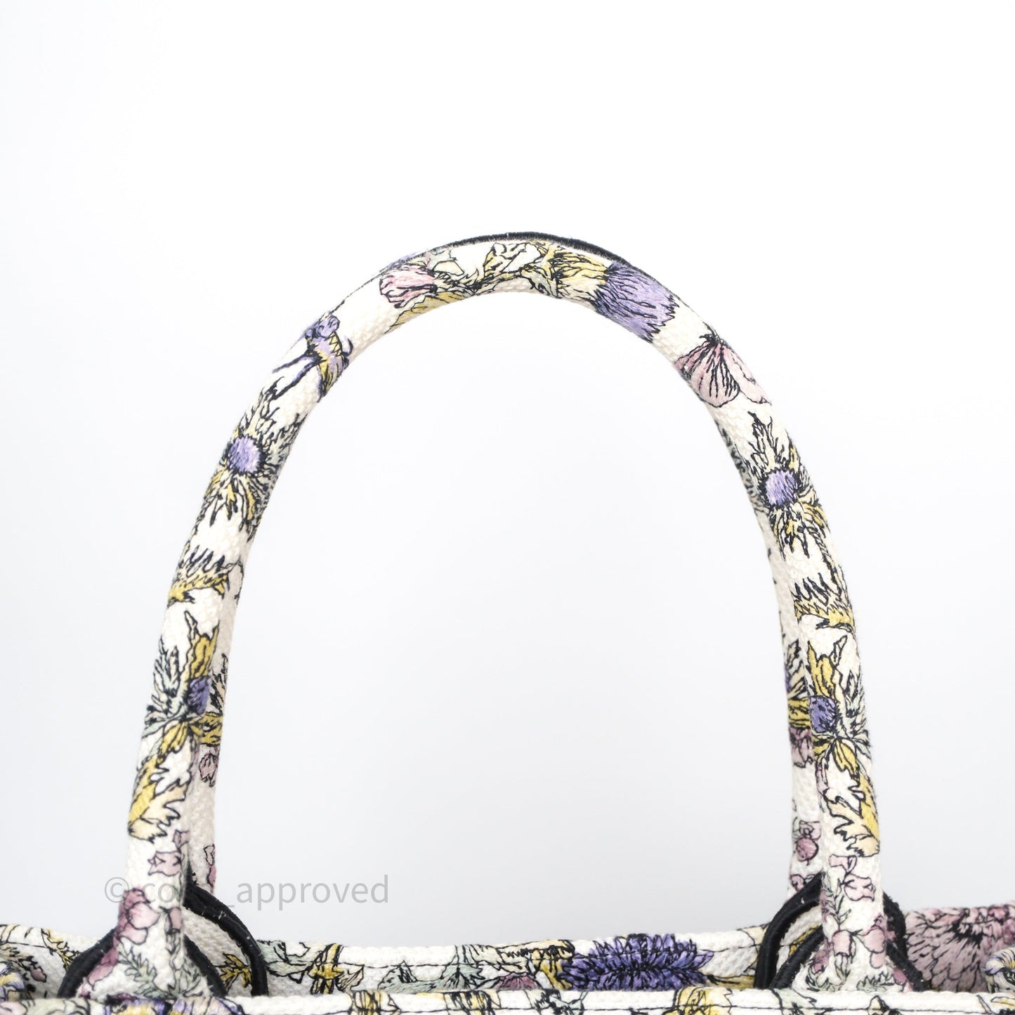 Christian Dior Medium (Old Small) Book Tote Latte Embroidery with Yellow Multicolor Dior Chardons Motif