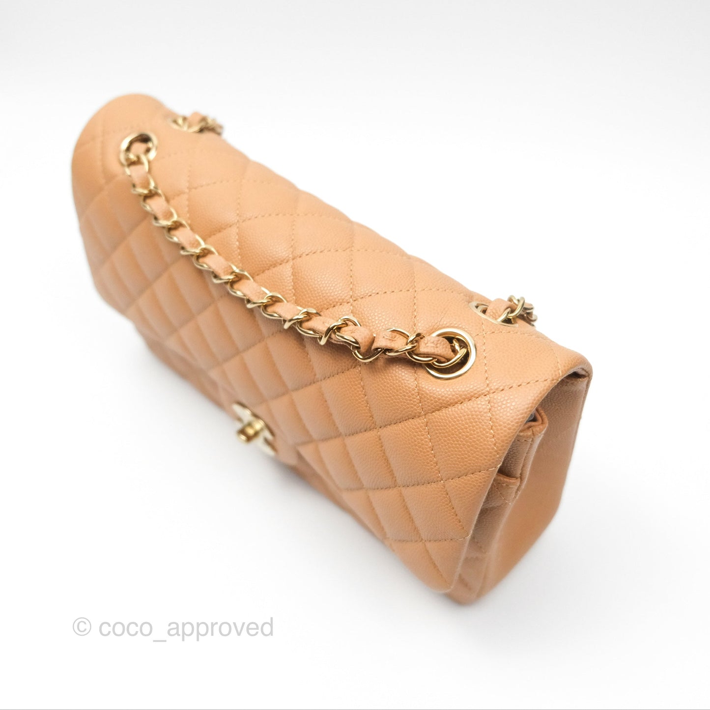 Chanel Classic M/L Medium Flap Quilted Beige Caviar Gold Hardware 23P