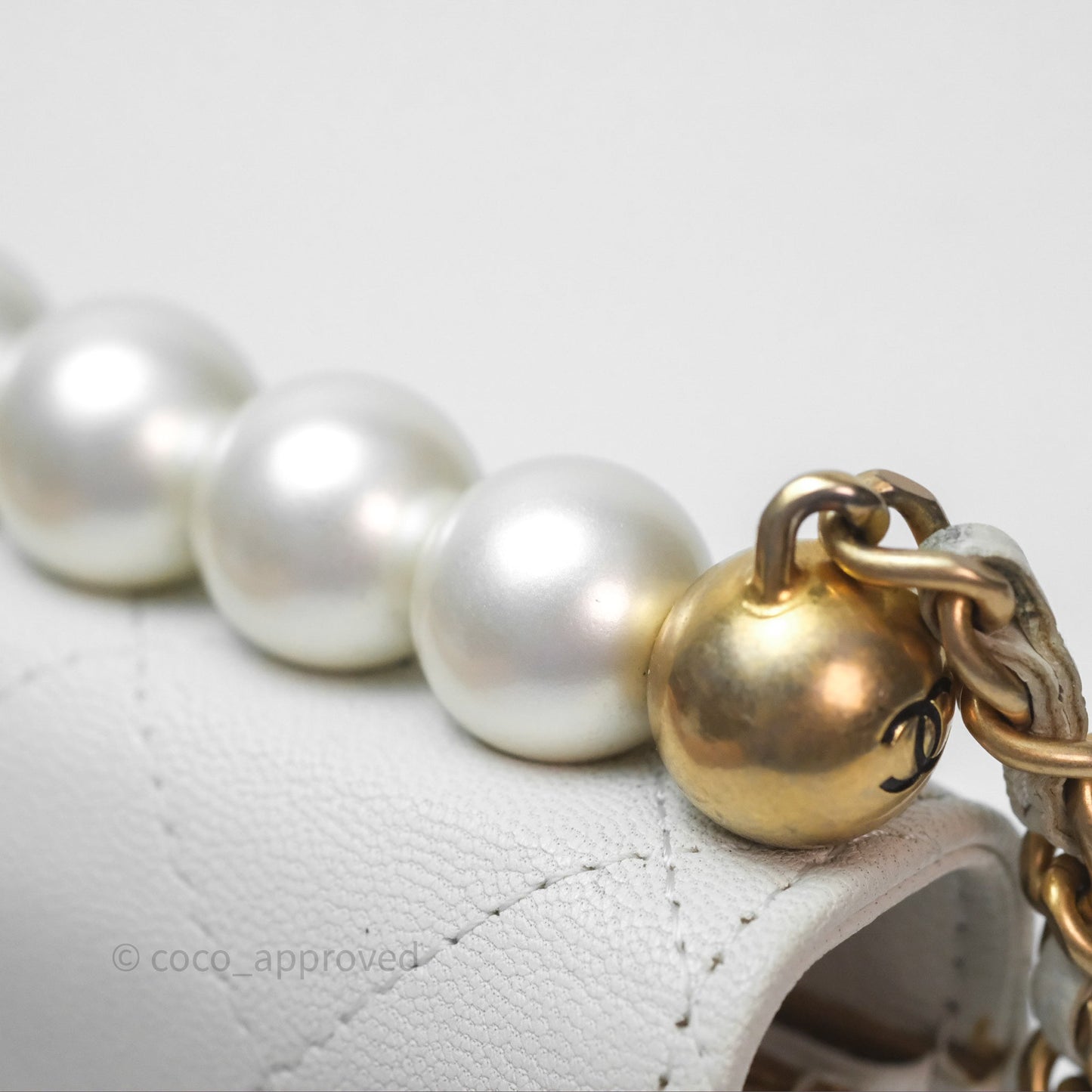 Chanel Quilted Mini Chic Pearls Flap Wallet On Chain WOC White Goatskin Aged Gold Hardware