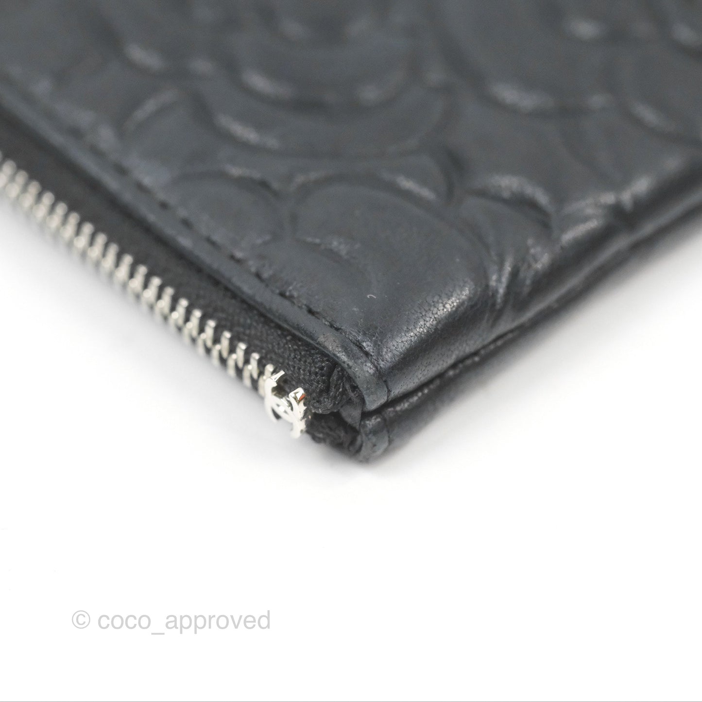 Chanel Quilted Mini O Case Camellia Black Lambskin Silver Hardware