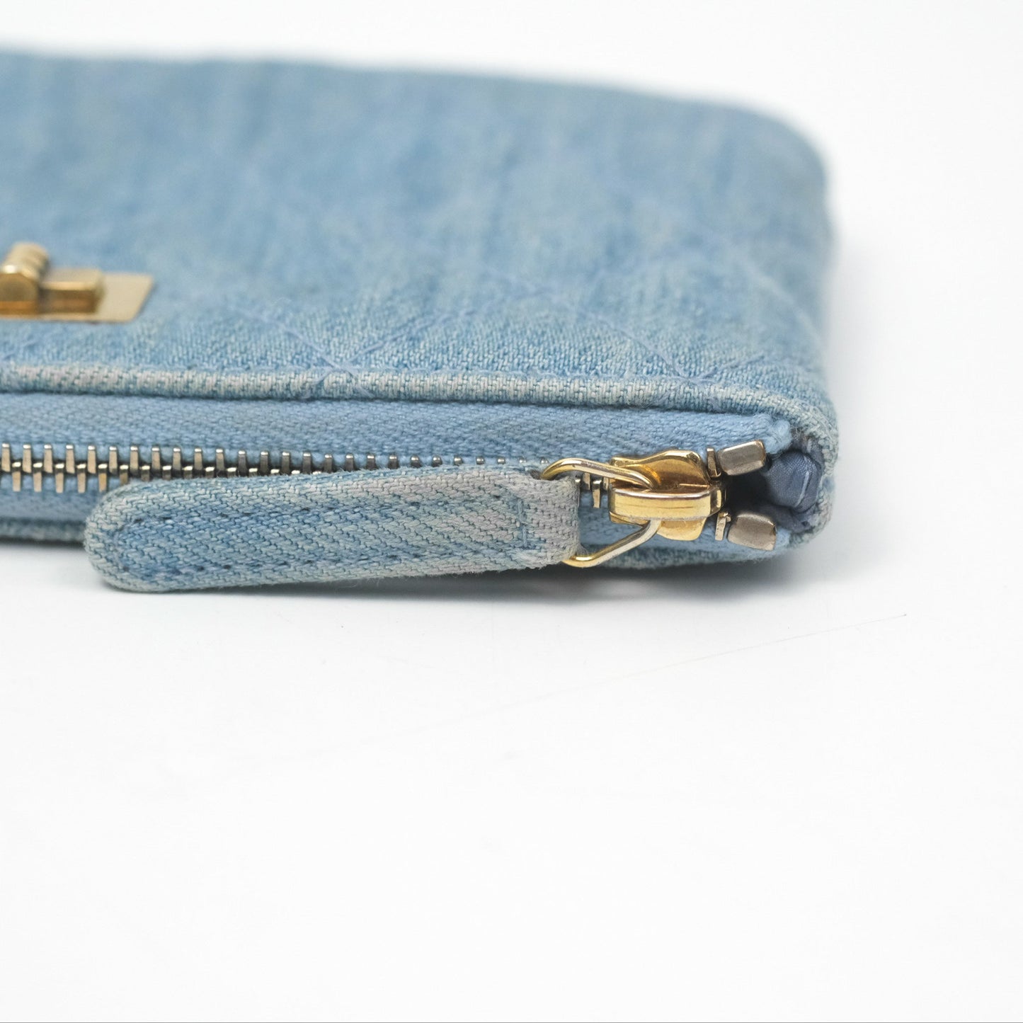 Chanel Mini Reissue O Case Quilted Light Blue Denim Aged Gold Hardware