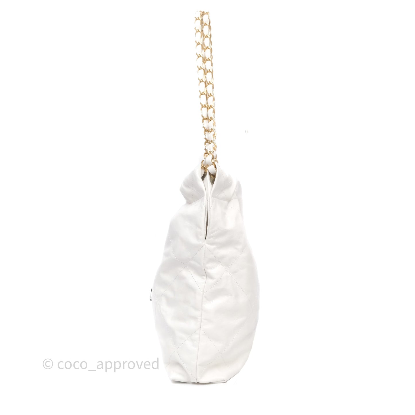 Chanel 22 Small White Shiny Crumpled Calfskin Aged Gold Hardware