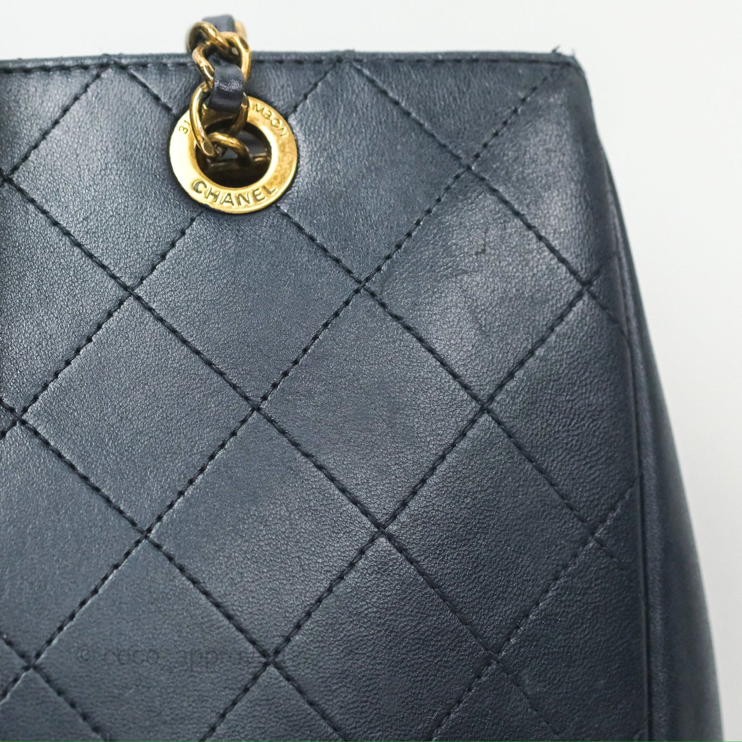 Chanel Medium Around The Corner Shopping Tote Navy Lambskin