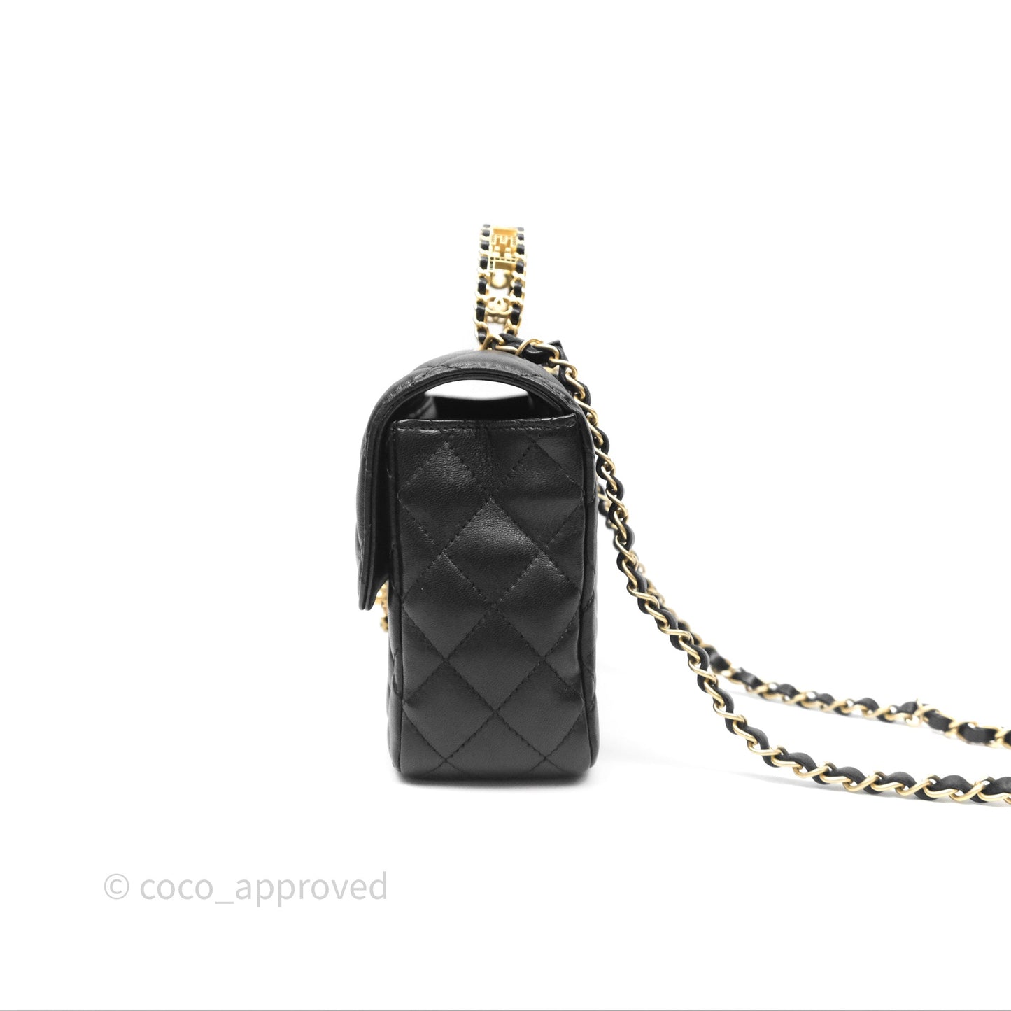Chanel Logo Top Handle Small Flap Bag Black Lambskin Gold Hardware 24C
