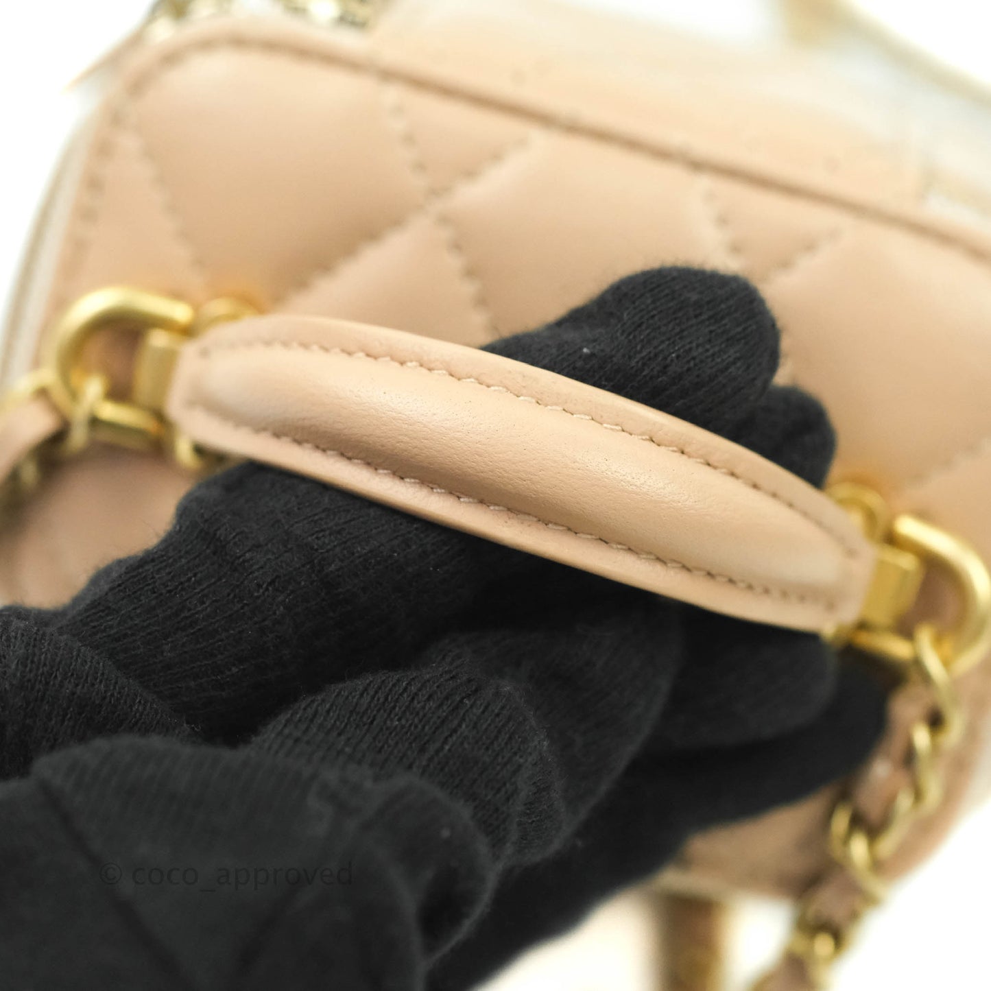 Chanel Small Quilted Vanity With Chain Beige Lambskin Aged Gold Hardware