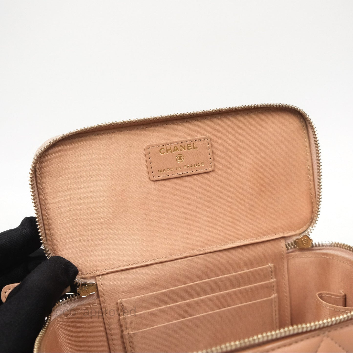 Chanel Vanity Rectangular Top Handle Beige Lambskin Aged Gold Hardware