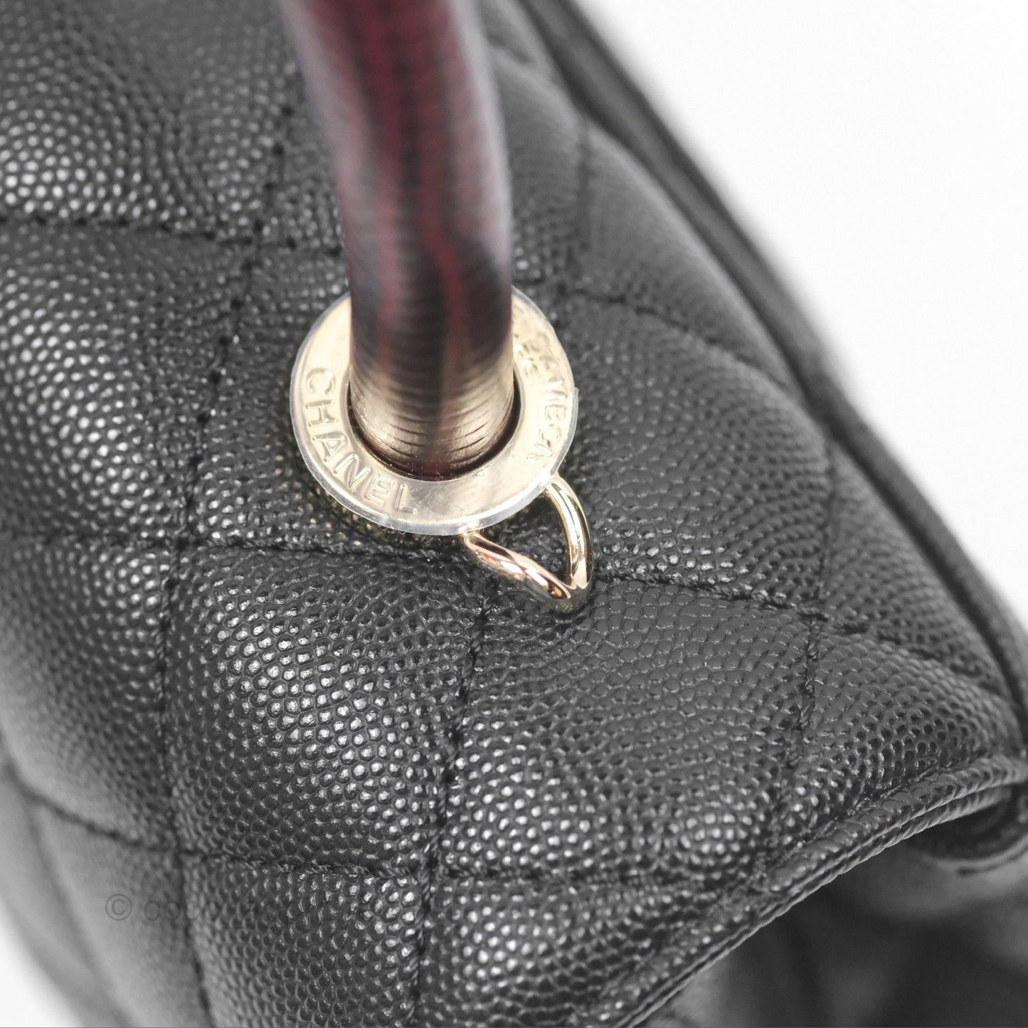 Chanel Small Coco Handle Quilted Black Caviar Gold Hardware Embossed Lizard Handle