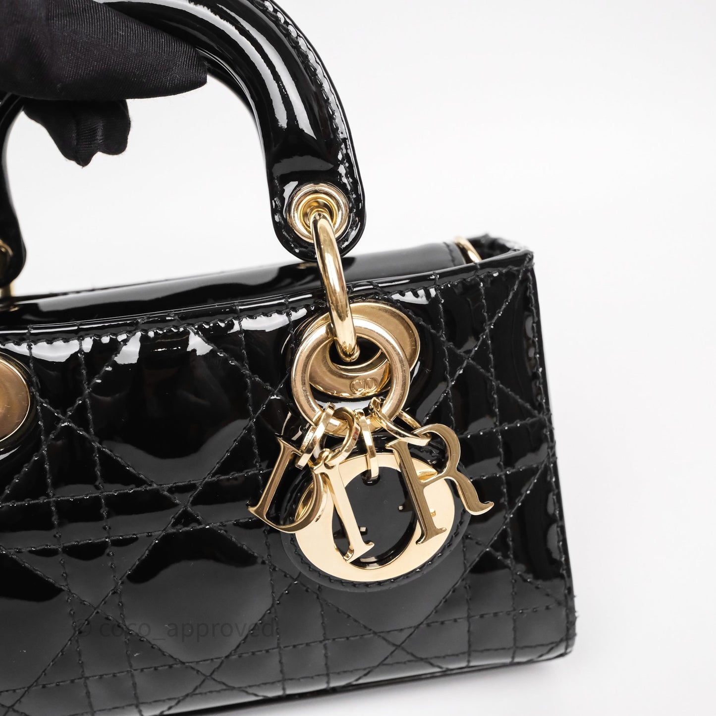 Christian Dior Micro Lady D-Joy Bag Black Patent Cannage Calfskin Gold Hardware