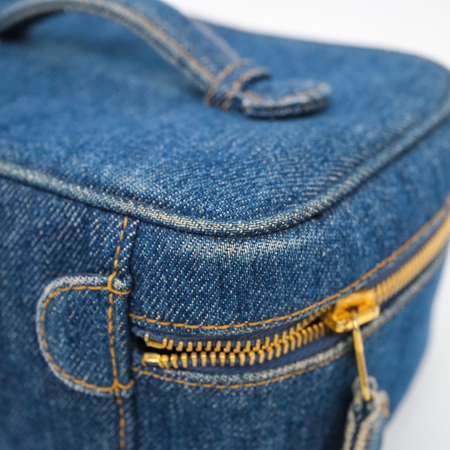 Chanel Vintage Vanity Case Denim Aged Gold Hardware