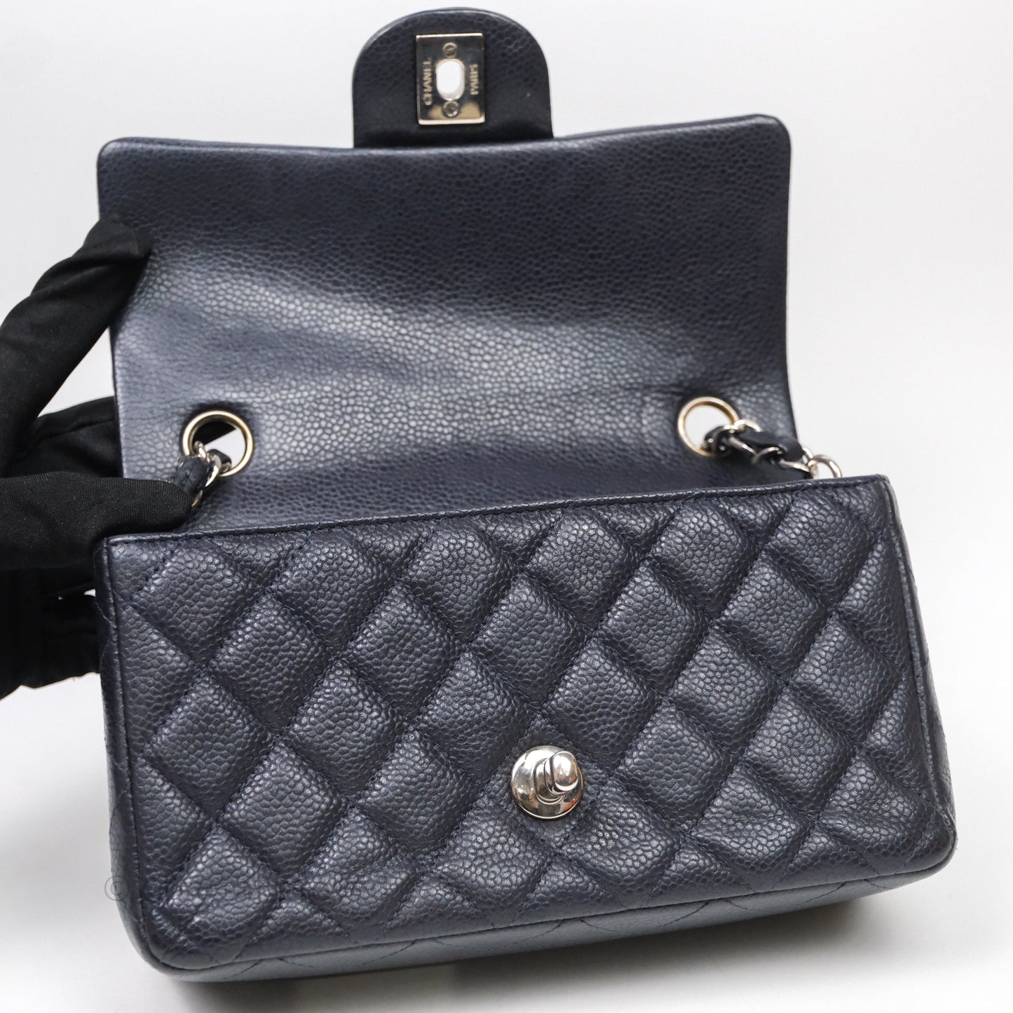 Chanel Mini Rectangular Quilted Dark Navy Caviar Silver Hardware