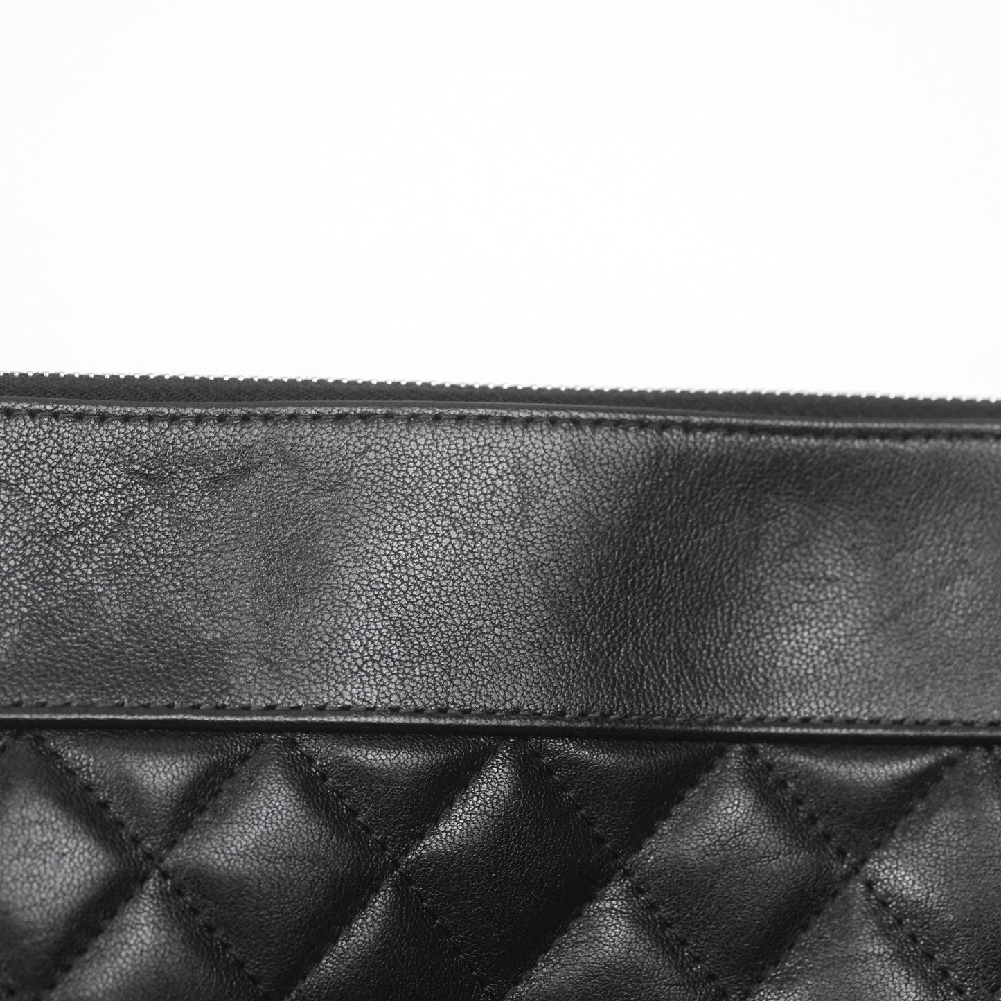 Chanel Mademoiselle Quilted Large O Case Clutch Black Lambskin