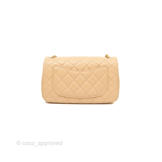 Chanel Pearl Crush Mini Rectangular Beige Lambskin Aged Gold Hardware